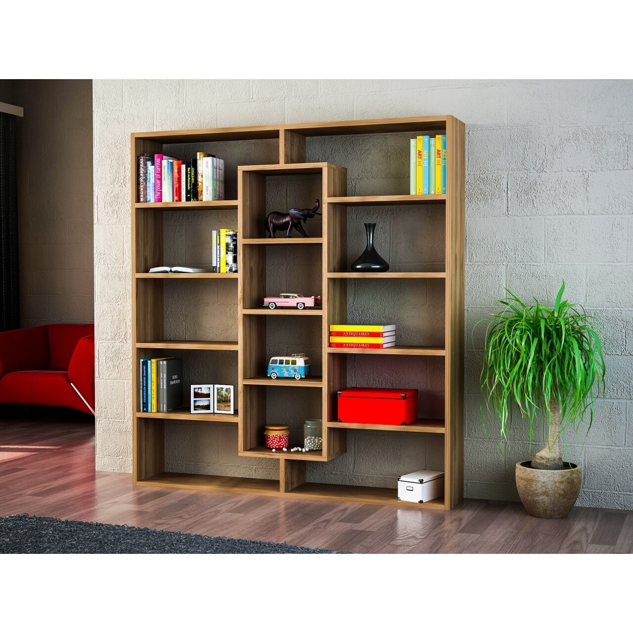 Biblioteca Wooden Art, Ample Walnut, 125x135.7x22 cm - imagine 4